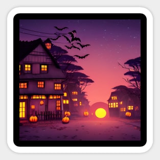 Sunset Halloween Pumpkin Village Spooky Season Sticker